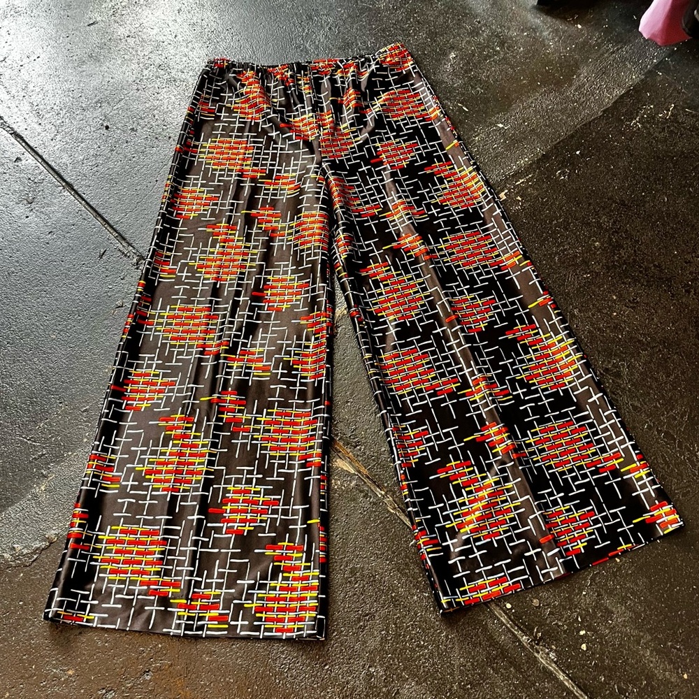 Vintage 70s Geometric Patterned Wide-Leg Pants